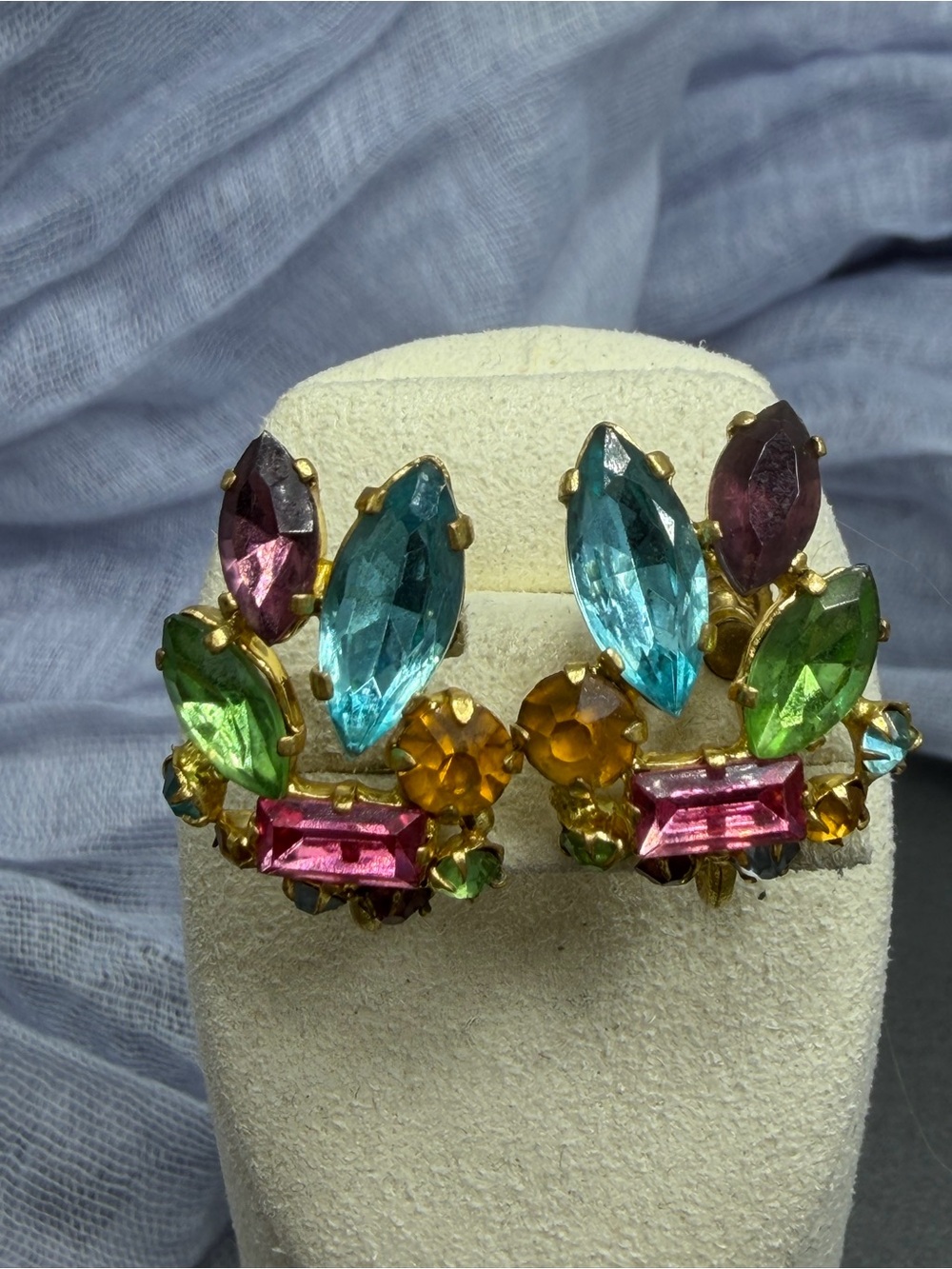 Vintage Czech Fruit Salad Screw Earrings #353ue